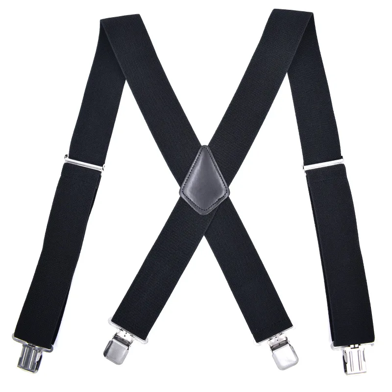 New Man's Braces Black Leather Suspenders Strong 4clasps Casual Suspensorios Trousers Strap 5*120cm Gift For Dad