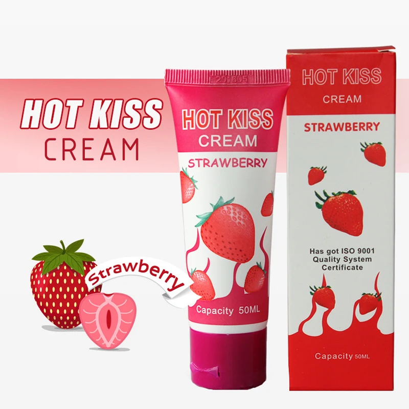 Hot Kiss Strawberry Cream Taste Oral Sex Water Based Edible Lubricant Gay Anal Sex Lube Vaginal Lubrication for Sex 50ml