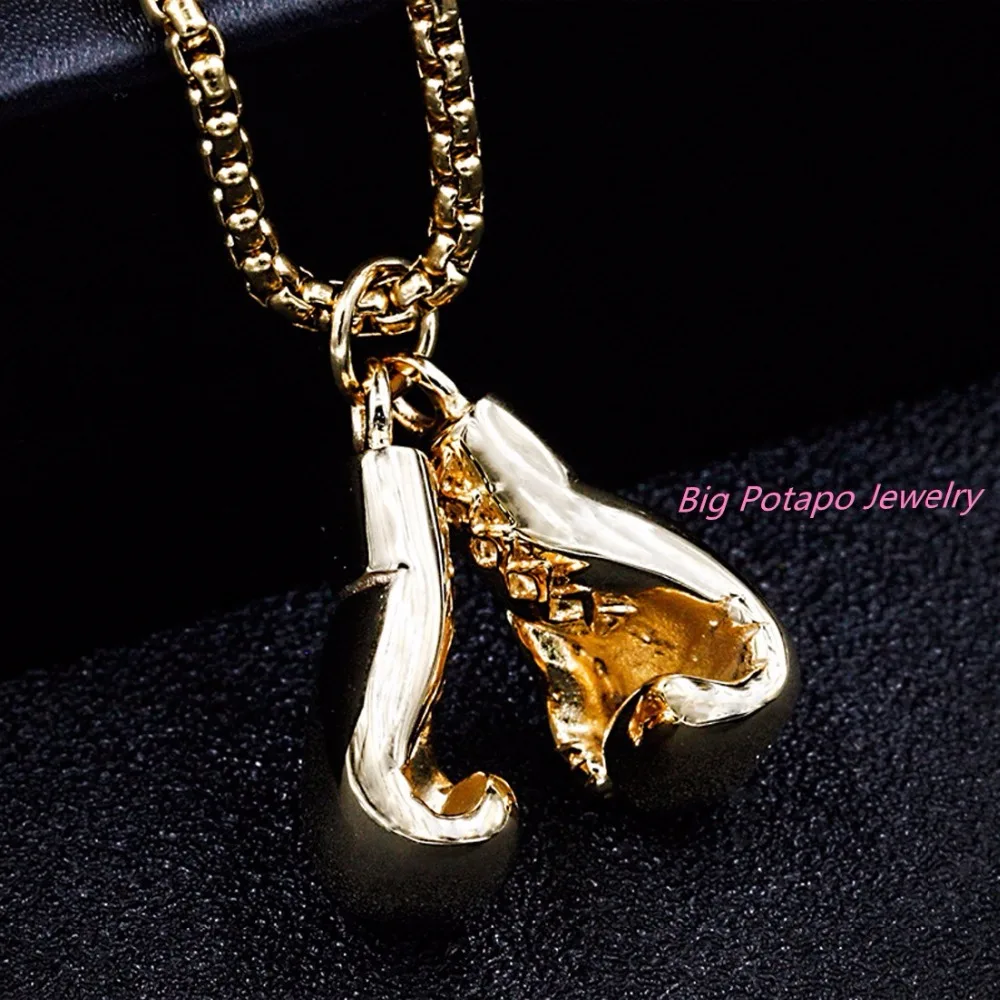 Boxing Glove Pendant Charm Necklace Sport Boxing Jewelry Silver Gold Color 316L Stainless Steel Chain For Men New Jewelry