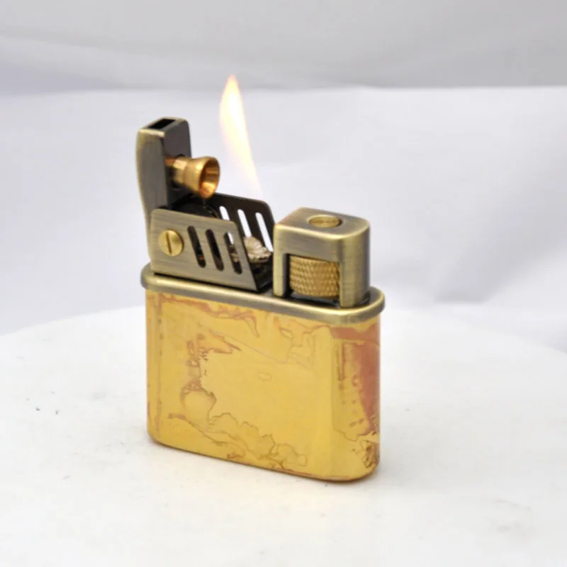 Pure Copper Oil Lighter Vintage Petrol Old Trenches Kerosene Lighter Retro Metal Cigarette Lighters Tobacco Fire Gadgets