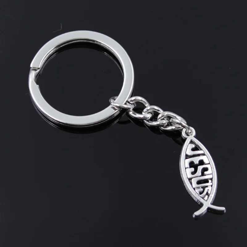 

New Fashion Men 30mm Keychain DIY Metal Holder Chain Vintage Fish Jesus 27x10mm Bronze Pendant Gift