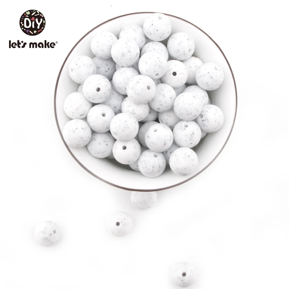 Let's Make Silicone Bead Marble 50pc Round Small Size 9mm-15mm Baby Silicone Teething Diy Accessories Jewelry DIY Beads