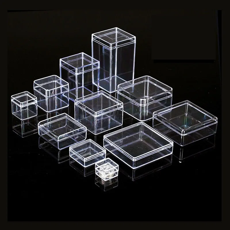 6Pcs/lot Small Square Clear PS Plastic Storage Boxes For Mini Jewelry/Beads/Crafts Case Container Display Packaging box