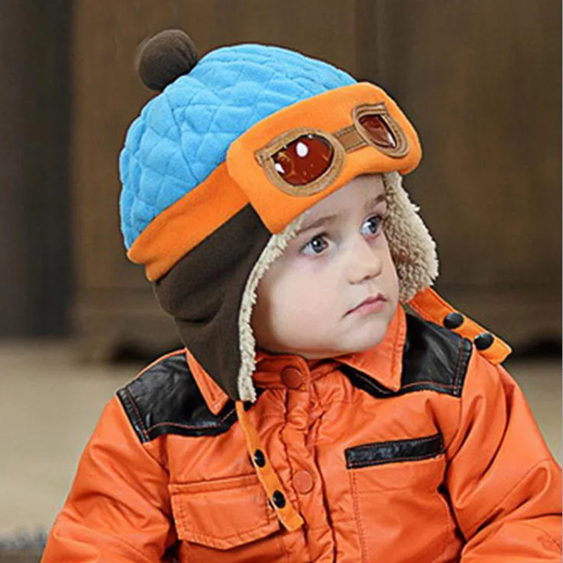 Doitbest Child Winter Hats Fur Children Pilot Hat boys flight Caps kids Warmer earflap beanie Age For 1-5 years old