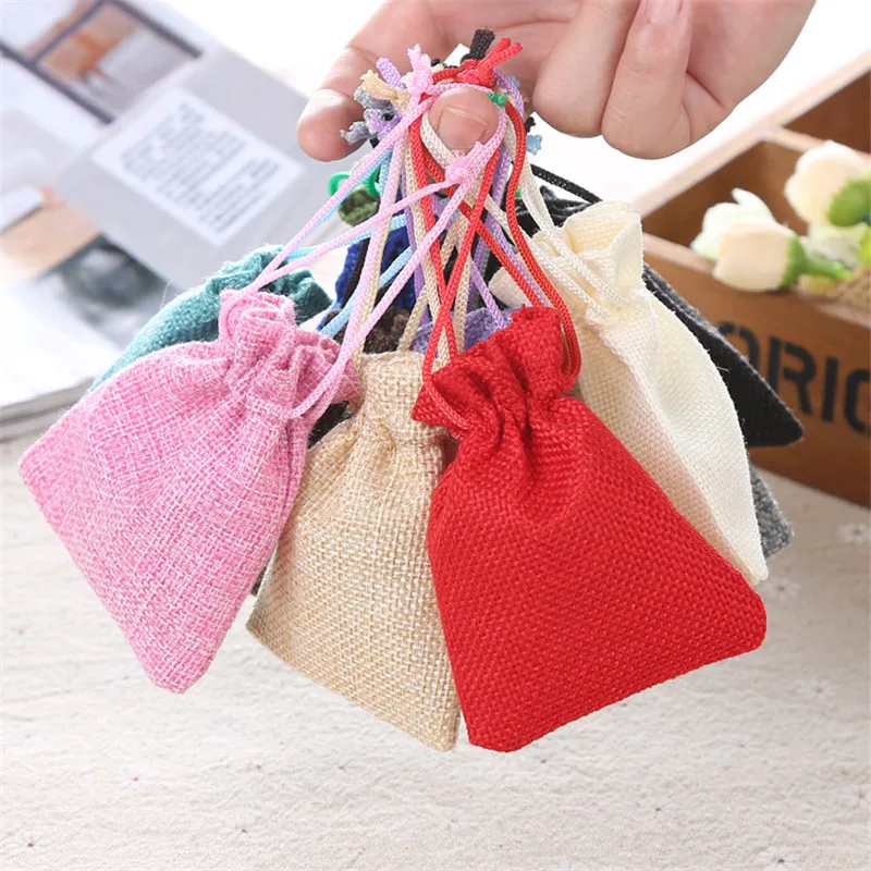 500Pcs/Lot 4 Size New Fashion Useful Wedding Favor Christmas Hessian Burlap Jute Gift Bags Drawstring Pouch Home