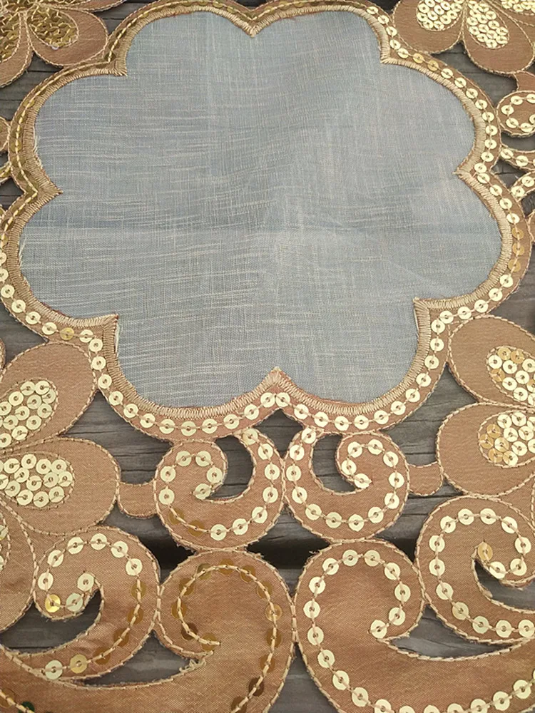 Gold Sequin Embroidery Place Table Mat Cloth Lace Pad Cup Mug Tea Drink Doilies Coffee Coaster Christmas Dining Placemat Kitchen