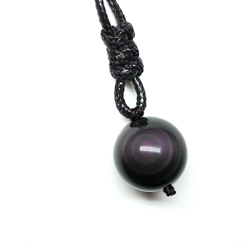 Natural Obsidian Rainbow Eye Round Bead Pendants Necklaces 8-18mm Trendy Jewelry Pendant With Leather Lucky Chain For Men Women