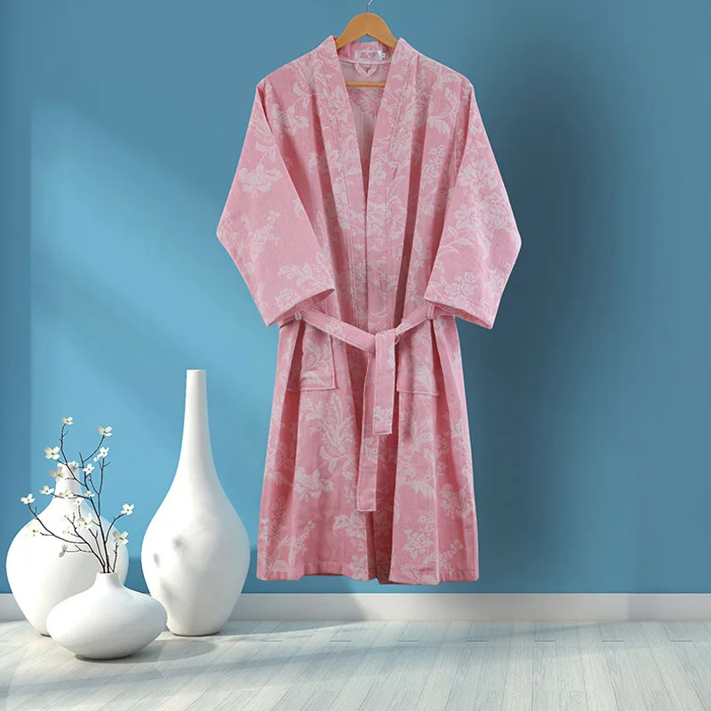 Women 100% cotton Nightgown women Autumn New gauze Robe Japanese Style Ladies Nightgown 100% Cotton Bathrobe Sleepwear