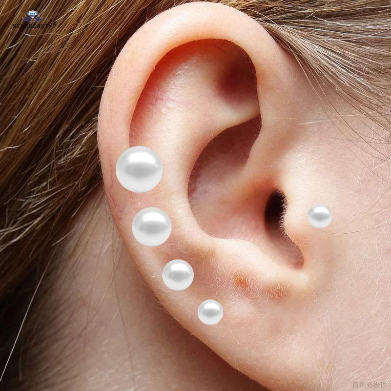 Perfect Round Pearl 2pcs 1.0x6mm 18G Tragus Piercing Oreja Cartilage Earrings Nose Ring Stud Ear Piercing Pearl Helix Piercing
