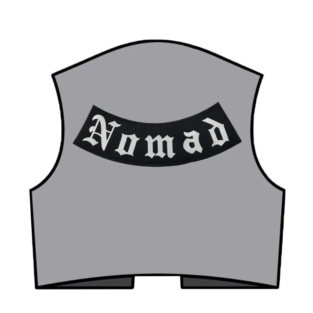 Outlaw USA Rocker Nomad Vest Rider ricamato con ferro sul retro della giacca Toppa in tessuto twill nero Spedizione gratuita Eco-Friendly fai da te