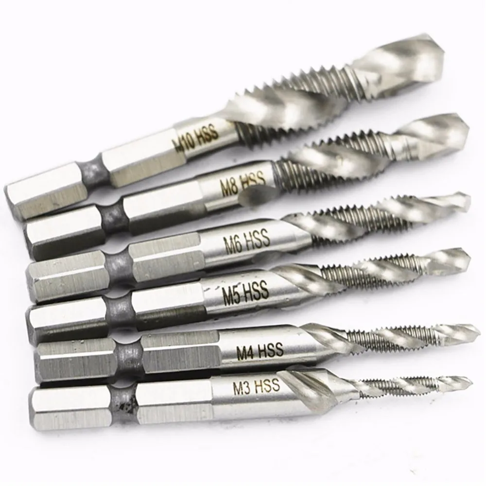 6 Stks/set M3-M10 Multifunctionele Schroef Tap Set Hoge Snelheid Staal Hex Handvat Machine Tikken Gereedschap Boormachine Accessoires