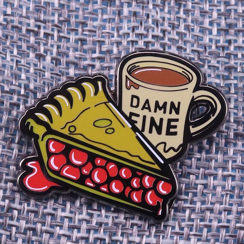 Damn fine coffee badge twin peaks pin tasty cherry pie brooch food jewelry foodie friends gift shirt backpack accessories