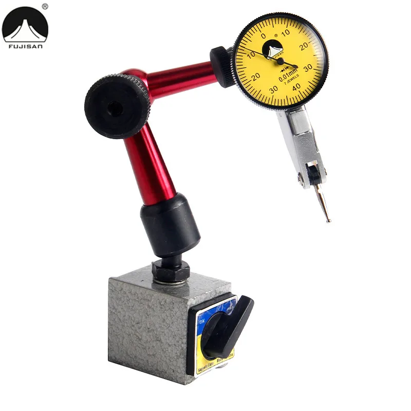 FUJISAN Lever Dial Indicator 0-0.8mm Shockproof With Mini Universal Flexible Magnetic Base Dial Test Gauge Measuring Tools