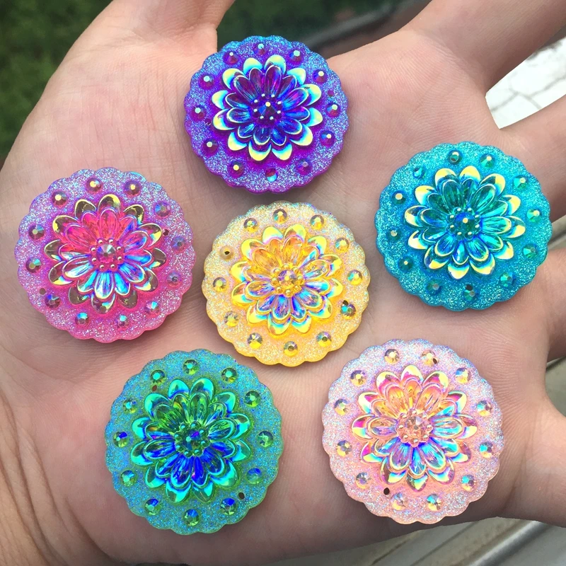 8pcs 3D Resin Round flower Rhinestone Accessories Rhinestone Crystal DIY button decorate -E33A