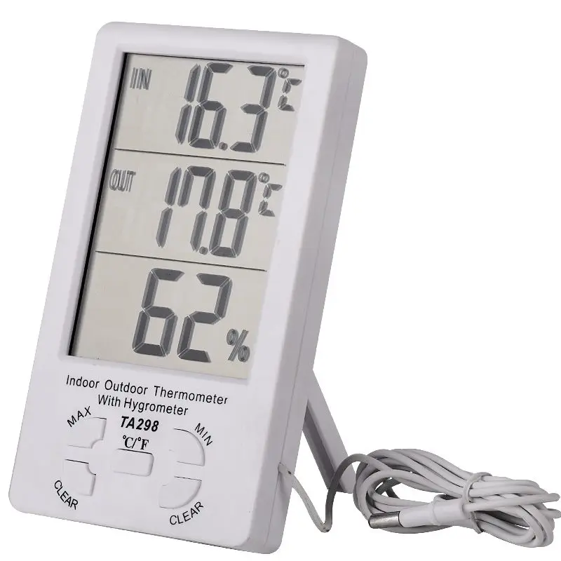 LCD Digital Electronic Indoor Outdoor Desktop Thermometer with Hygrometer Temperature Humidity Meter External Probe Sensor Cable