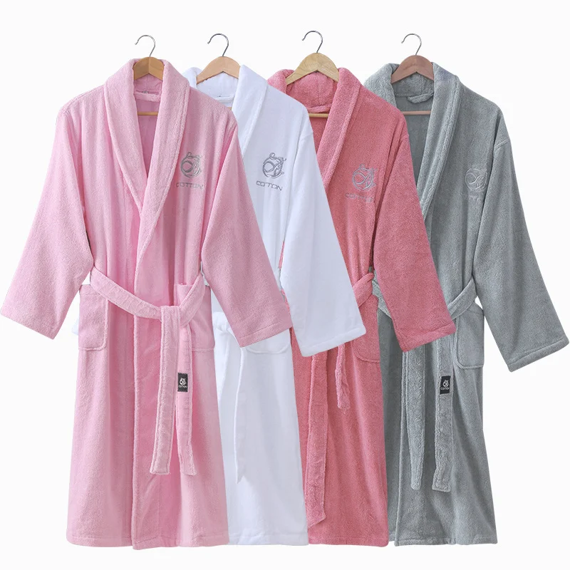 Men Bathrobe Winter Long Robe Mens Warm 100% Cotton Kimono Bath Robe Pajamas Male Bathrobes Night Dressing Gown Home White Grey