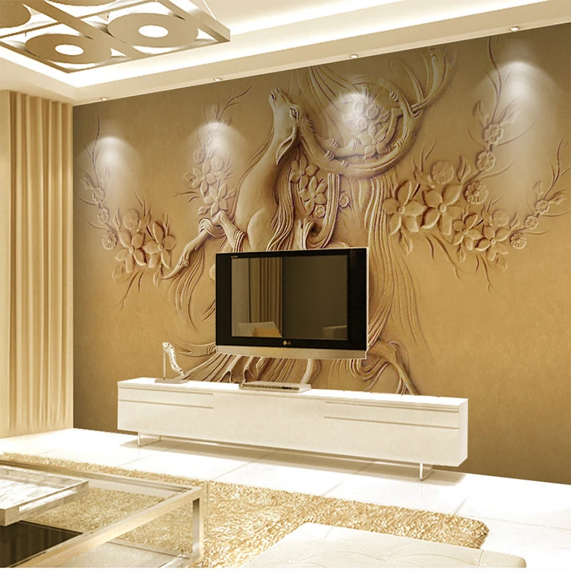 

European Style 3D Golden Elk Deer Cloth Living Room Wallpaper Home Furnishing Decorative Background Wall Mural Papel De Parede