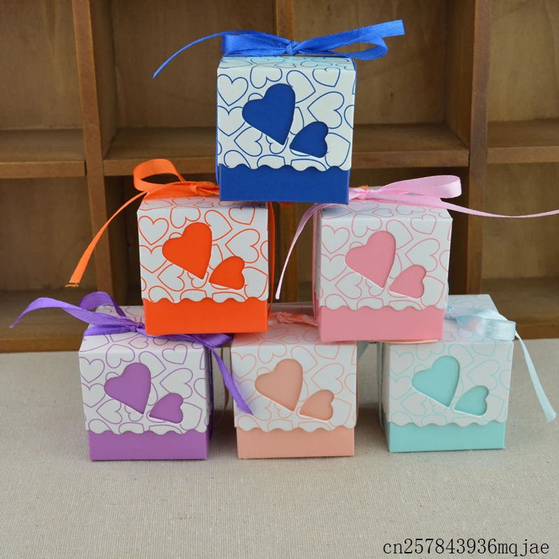 

1000pcs Love Heart Small Candy Boxes Gift Box with Ribbon Candy Bags Event Wedding Party Favors