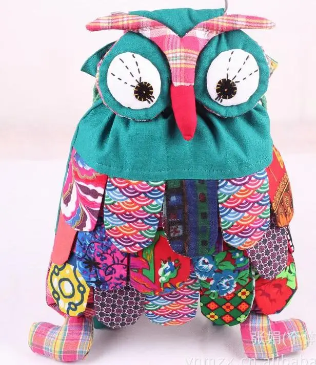 1 pcs/lot Preschool Kids Owl Ethnic Bag Colorful Stitch cartton soft Backpack with string Children Purse Gift patchwork bag