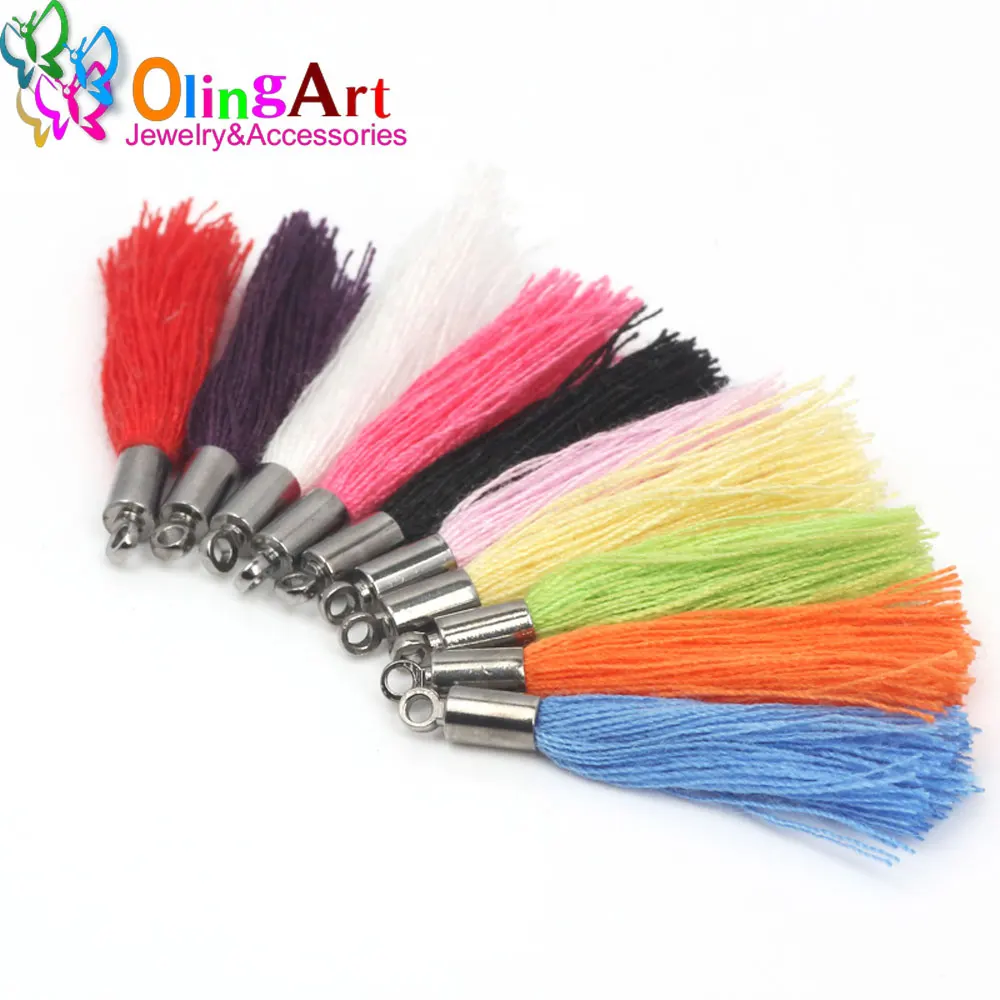 OlingArt 30/25/20/15mm 20Pcs Gun black hat Mix Color Cotton Tassel Necklace Earring For Jewelry Making Straps Keychain Charms