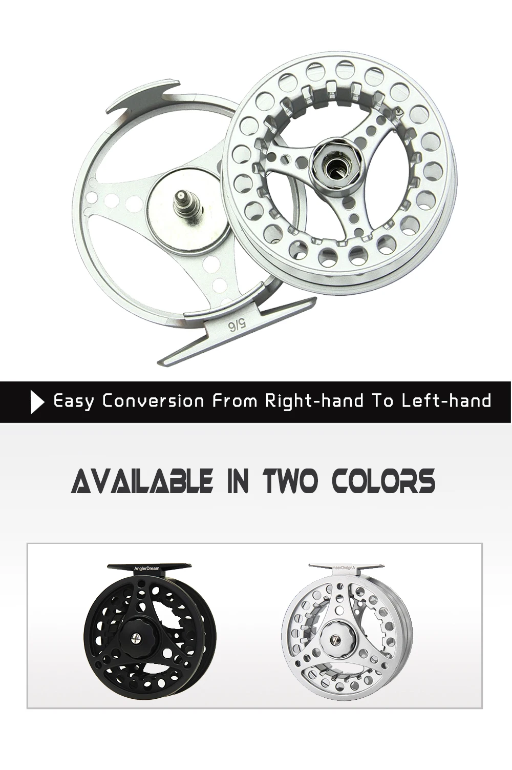 Large Arbor Aluminum Fly Fishing Reel - Silver, Sizes 1-8 WT, Right Or Left Hand Retrieve