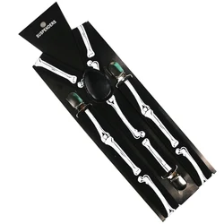 Winfox Fashion Hip Hop Black Skull Bone Print Clip-on Y-Back Elastic Braces Suspenders For Women Mens Party