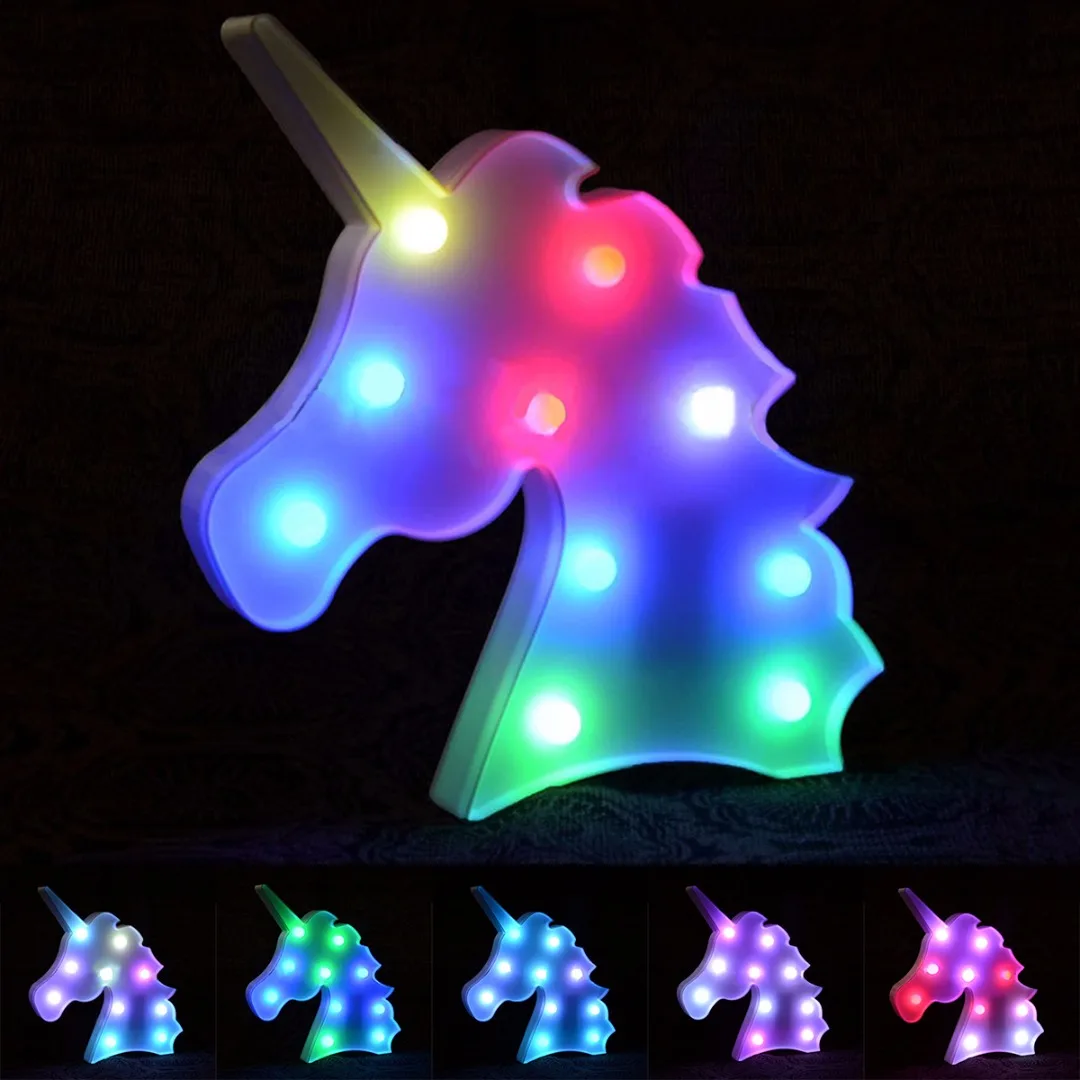 Creative Colorful Unicorn Head LED Night Light Up Table Lamp Kids Bedroom Home Decor