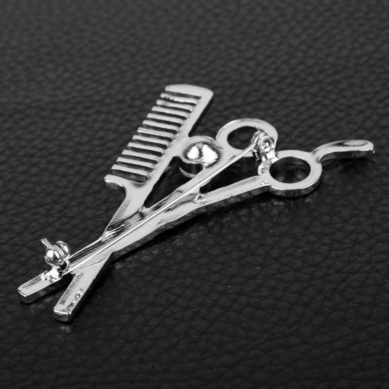 3D Barber Shop Pole Shape Brooches 3Colors Crystal Razor Scissors Enamel Pin Badge Brooch Pins Cute Hairdresser Deco Accessories