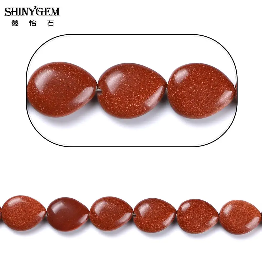 

2023 ShinyGem 15*20mm Flat Round Water Drop Gold Sand Powder Stone Beads For Jewelry Making Wholesale Smooth DIY 20pcs/Lot