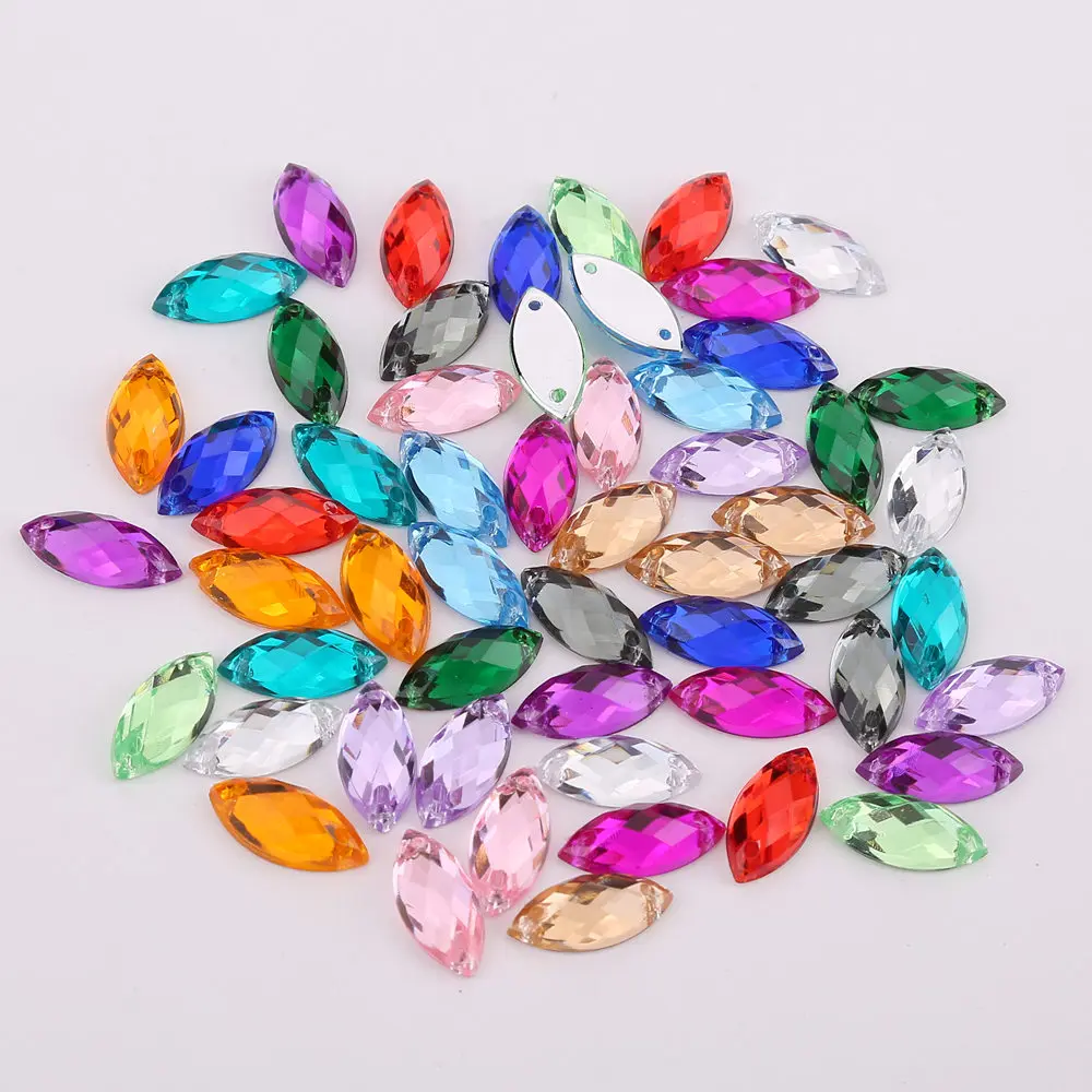 5*10mm/7*15mm/9*20mm Sewing Acrylic Rhinestone Horse Eye Flatback Transparent Crystal Beads For DIY Clothes 17 colors choose