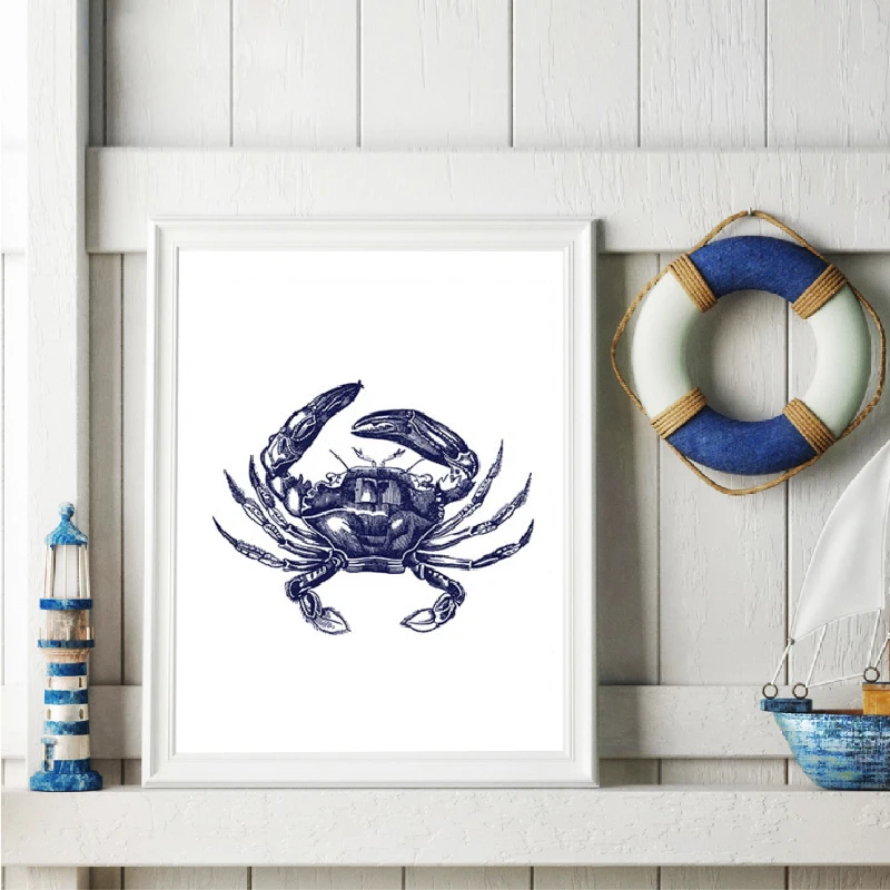 Octopus Nautical Vintage Posters and Prints Kraken Octopus,Sea horse Canvas Painting Pictures Rustic Bathroom Wall Art Decor