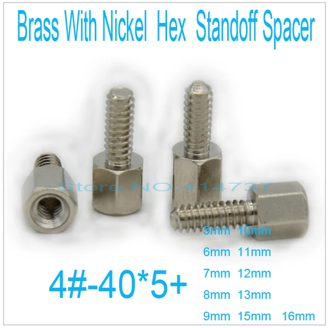 100pcs/ lot High Quality  4#-40*5  VGA Connector Screw  Brass With Nickel  Hex  Standoff Spacer Length 5mm--16mm