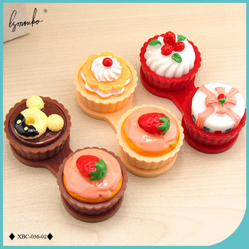 Lymouko Gift of Cartoon Cute Cream Cake Glasses Double Contact Lenses Box Contact Lens Case for Kit Holder Container