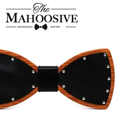 MAHOOSIVE Wooden bow tie Gravata Leather design Wedding Groom Gift Butterfly For Men's Suit Shirt Necktie Jewerly Accessory