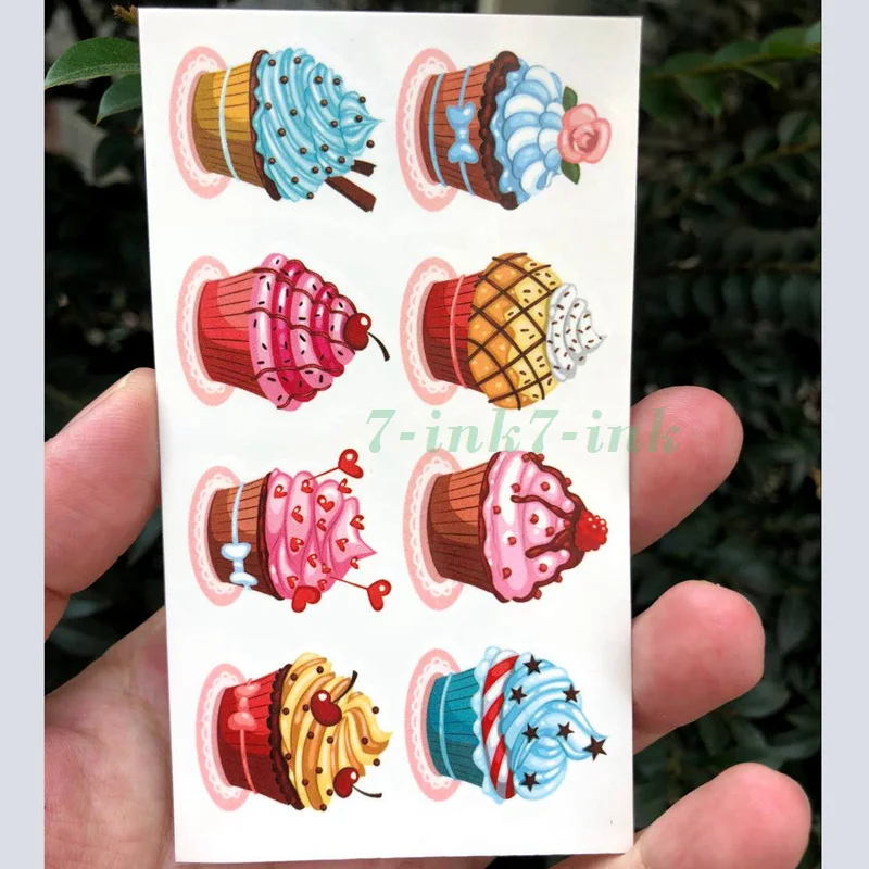 Waterproof Temporary tattoo sticker cute red blue cake Ice cream tatoo Water Transfer fake flash tatto 10.5*6cm for kid adults