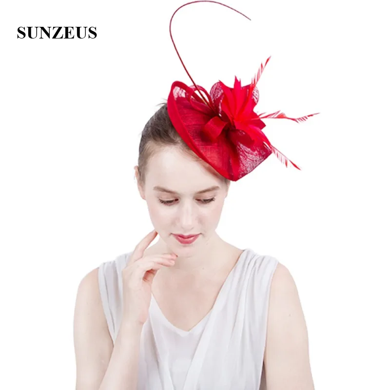 Big Feathers Flower Wedding Hats for Bridal Linen Women's Fascinators Party Hats with Hair Pins  SH61