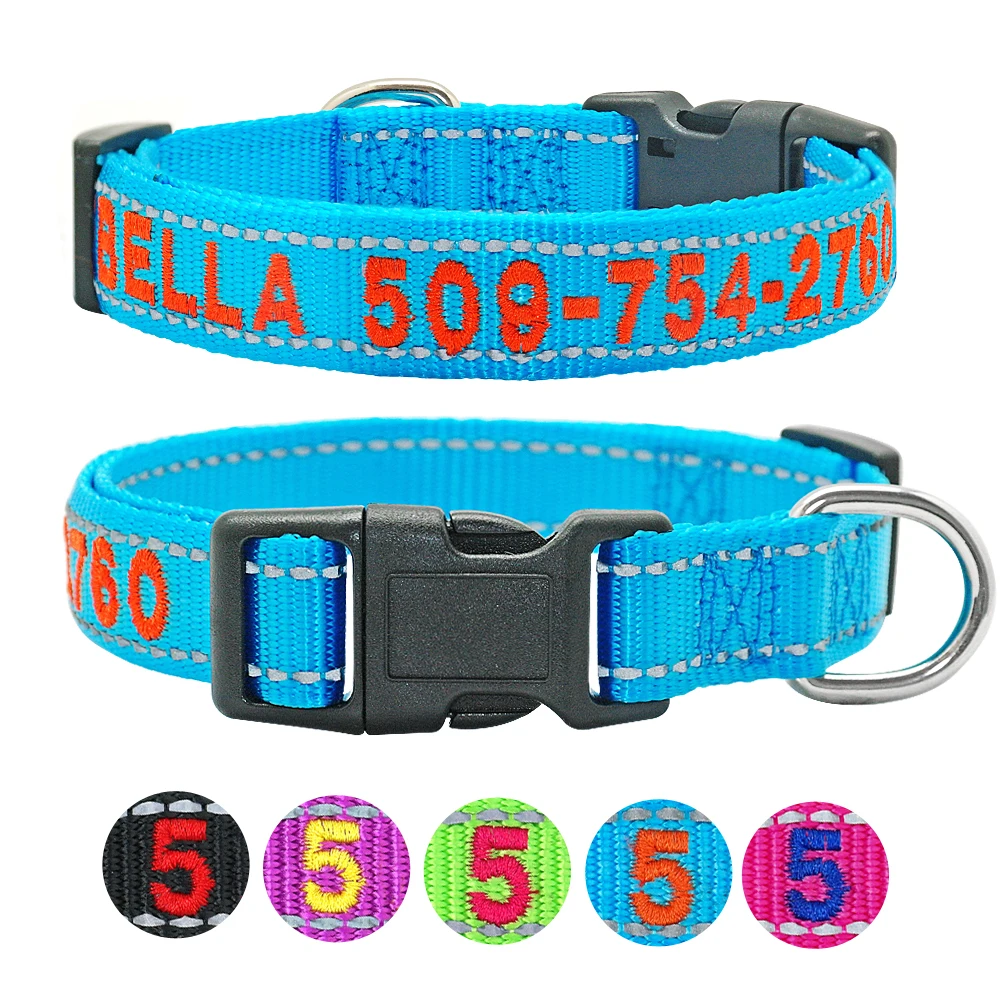 Personalized Dog Collar Custom Embroidered Nylon Dog ID Tag Collars Reflective Pet Name Phone Collar For Small Medium Large Dogs