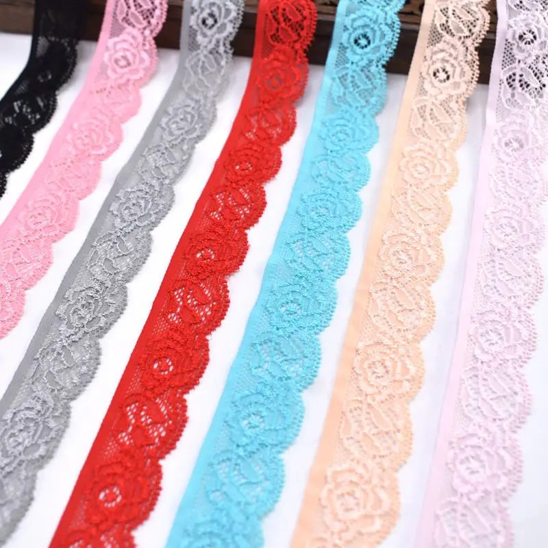 10yards Elastic lace ribbon 24mm African lace fabric Stretch white lace trim Embroidery DIY Sewing clothing wedding decorations