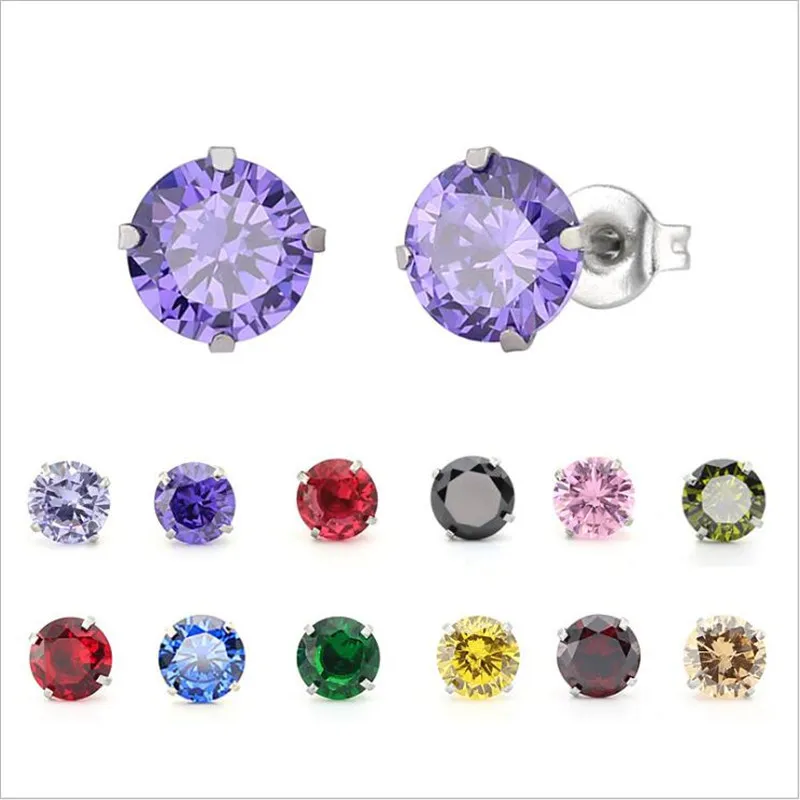 Earrings With 5mm AAA Colorful Round Zircons 316l Stainless Steel Earring IP Plating No Fade Allergy Free