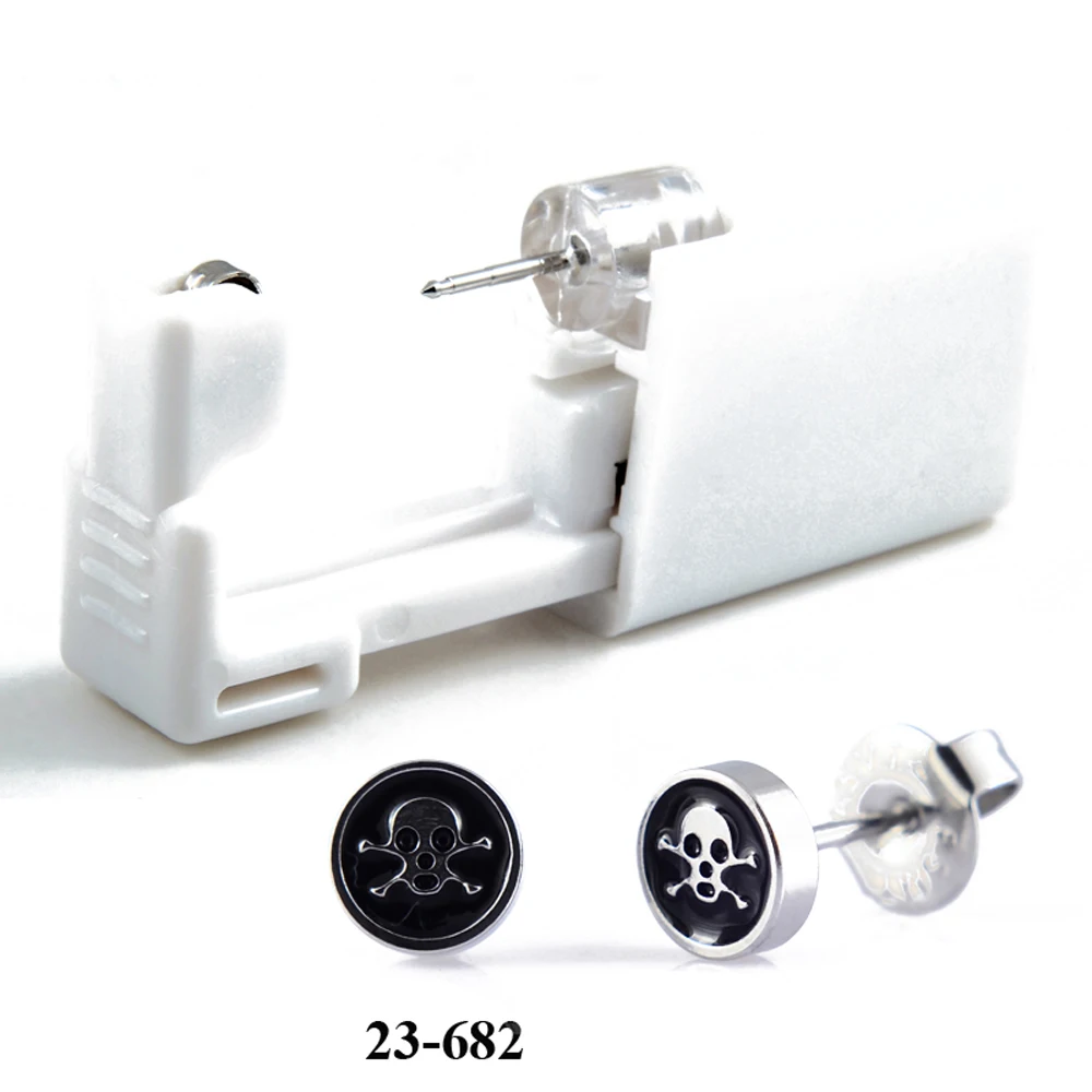 1pc Disposable Safe No Pain Sterile Logo Ear Stud Earring Stude Piercing Gun Piercer Tool Kit Machine Kit Earring Units Jewelry