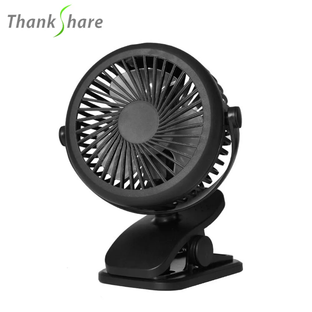 THANKSHARE USB Clip Fan Summer Portable 3 Speed Adjustable Ventilator Mini Rechargeable 1200mAh Desktop Fan For Baby Carriage