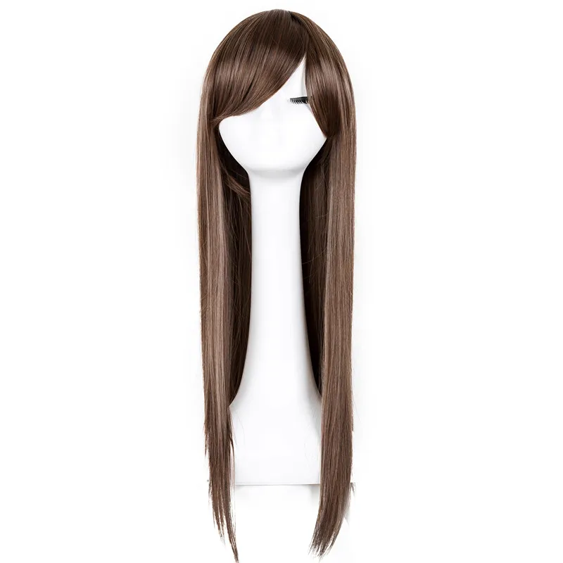 Fei-Show Synthetic Lady's Heat Resistant Long Straight Hair Costume Cos-play Halloween Salon Party Inclined Bangs Women Wigs