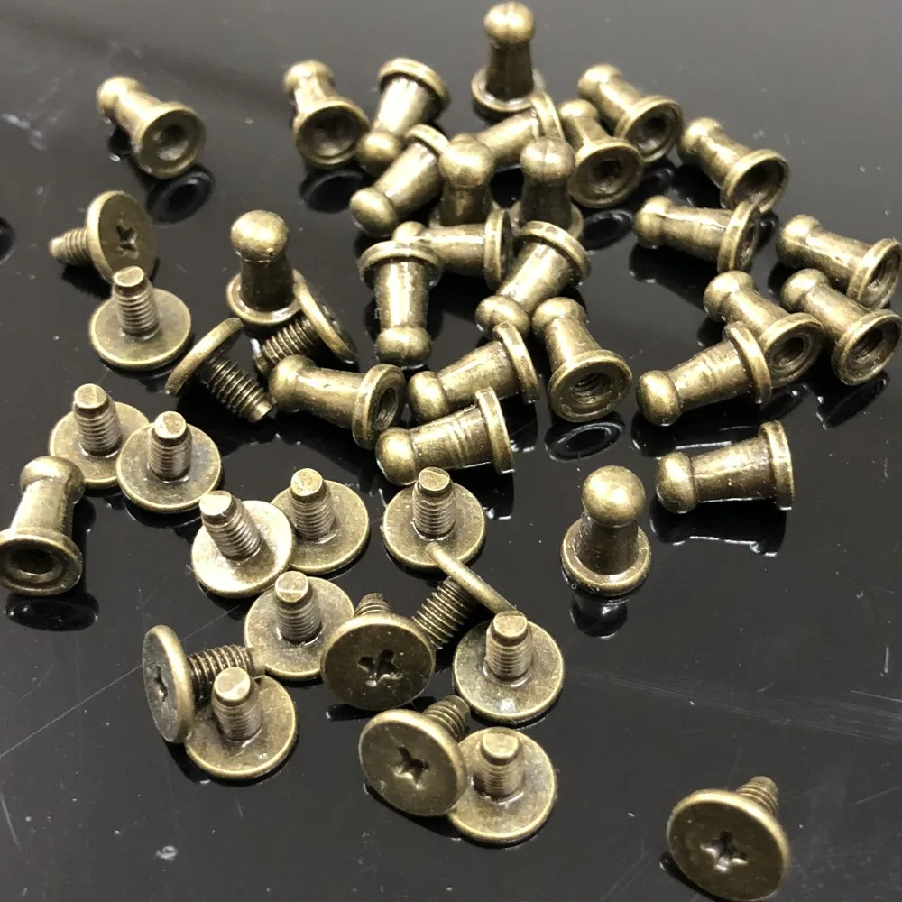 New 100PCS 9X4X6MM Bronze Round Bottom Screw Spikes Metal Studs Rivets Screw Back Spots Cone Leather Craft Spikes Fit DIY Making