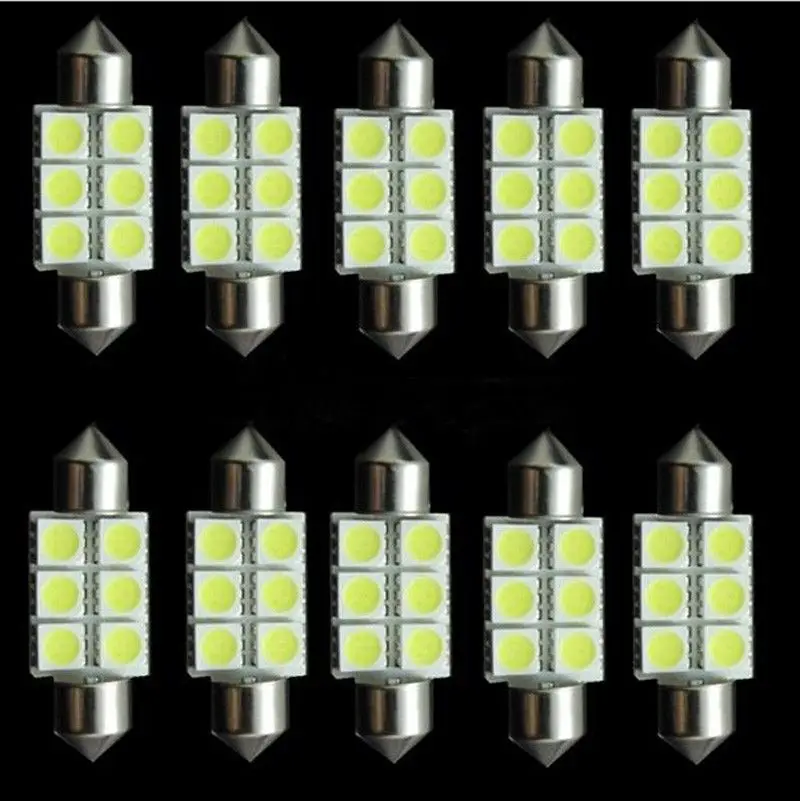 10pcs White 36mm Festoon 5050 6 SMD C5W Car Led Auto Interior Dome Door Light