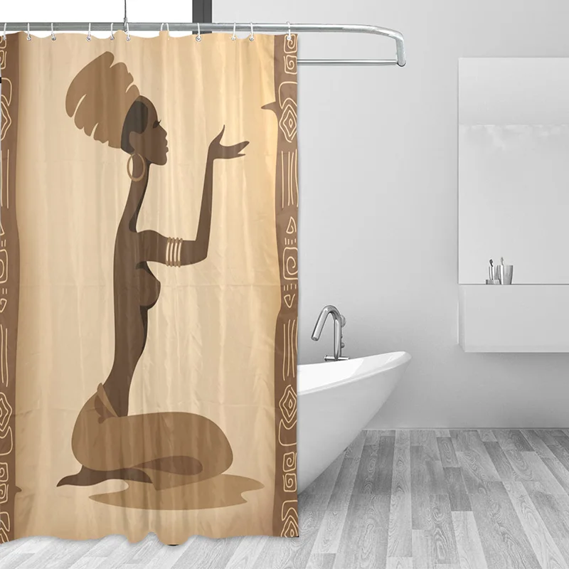 Eco-friendly African Women Shower Curtain Waterproof Polyester Fabric Hanging Curtain For Bathroom With 12 Hooks Home Decoration