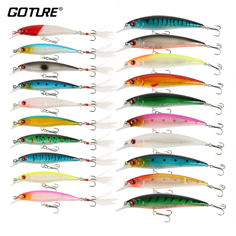 Goture 20 Pcs/lot  Best Quality Fishing Lure Set Hard Bait Wobbler Minnow With VMC Hooks and Feather