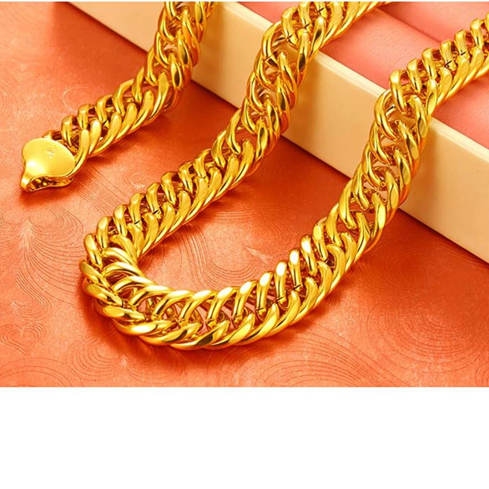 Mens Necklace Solid Chain Tight  Yellow Gold Filled Chunky Chain Link  60cm Long