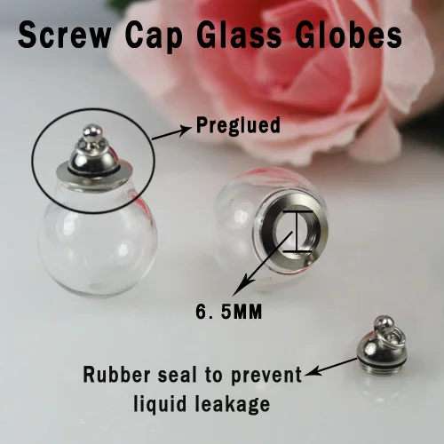 4PCS Preglued Screw Cap Glass Globe Pendant Necklaces With Rubber Seal Tiny Glass Globes Glass Vial Pendant Diy Finding