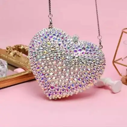 Designer Heart Shape AB silver Shine Luxury Clutch Bag Women business banquet Purse Mini Shoulder Bag Evening Bag SC614