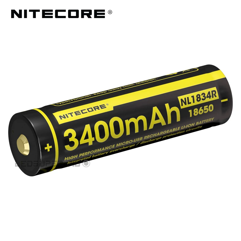 Hot Sale Nitecore NL1834R 3400mAh Micro-USB 18650 Li-ion Rechargeable Battery with Charging Port